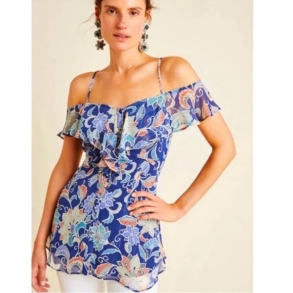 Maeve Mariposa Open-Shoulder Ruffled Top Size 6 - Picture 1 of 15